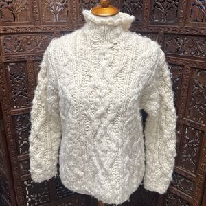 Vintage Ralph Lauren Sweater Hand knit Fisherman Cable Knit Cream Wool Sz M